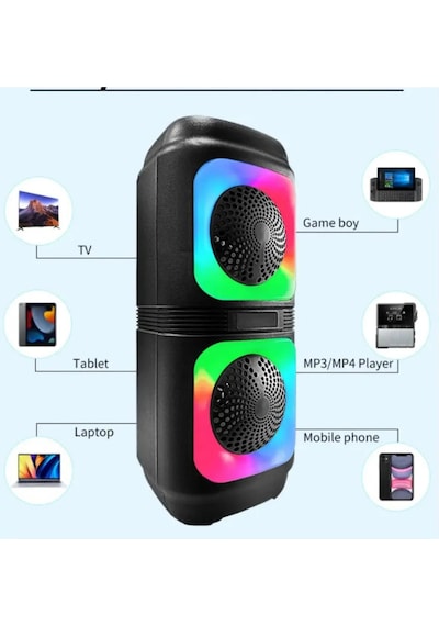 Box Işıklı Bluetooth Hoparlör Ses Bombası Mikrofonlu Karaoke Yüksek Ses Yeni Rgb 10watt