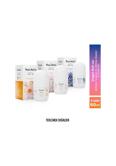 TheLifeCo Doğal Roll-on Deodorant Cherish 60 ML + White Cedar 60 ML + White Flowers 60 ML