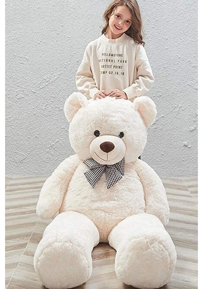 Papyonlu 180-190 Cm Dev Boy Sevimli Peluş Koca Ayı - Sevgiliye Eşe - Arkadaşa Özel Hediye Beyaz