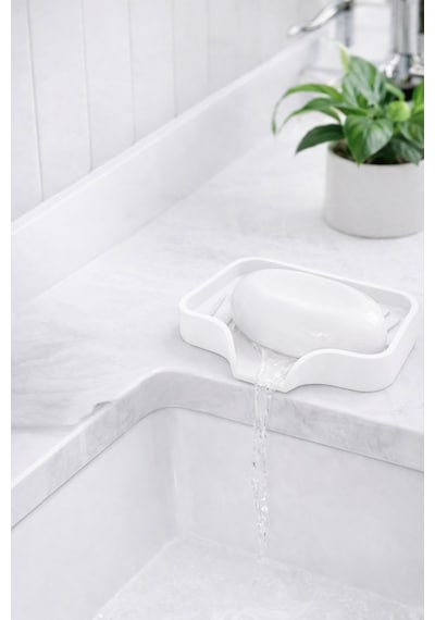 Beyaz Silikon Katı Sabunluk Vantuzlu Su Giderli Kaymaz Banyo Mutfak Organizeri 12 cm
