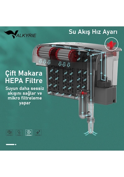 Valkyrie Askılı Akvaryum Şelale Filtre 10w 800 L/h 6 Lı Filtre Yüzey Temizleyici