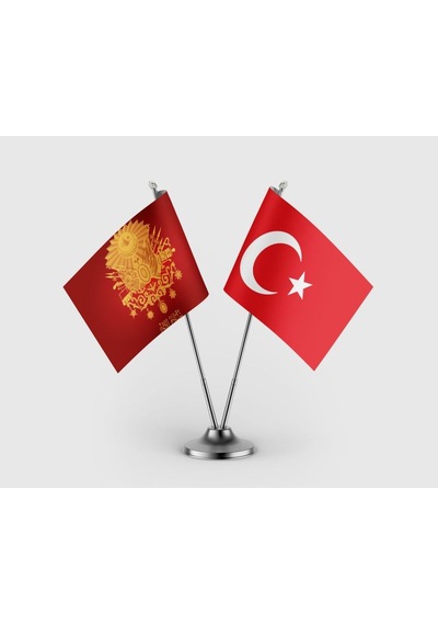 Osmanlı Imparatorluğu 57. Piyade Alayı Sancağı Ve Türk Bayrağı İkili Saten Masa Bayrağı Takımı Diğer