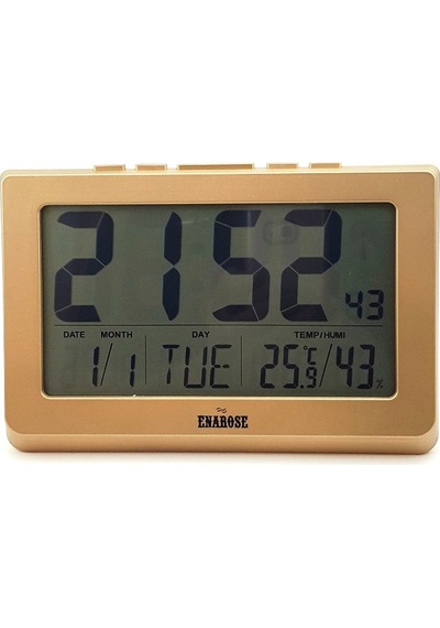 Enarose 1708 Diijital Duvar-Masa Saati Alarm- Isı-Nem Ölçer Gold