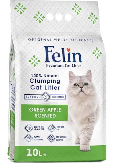 Felin Yeşil Elma Kokulu Topaklaşan Bentonit Kedi Kumu 10 L