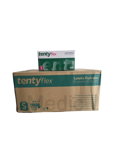 Tenty Flex Pudrasız Lateks Muayene Eldiveni 100'lü