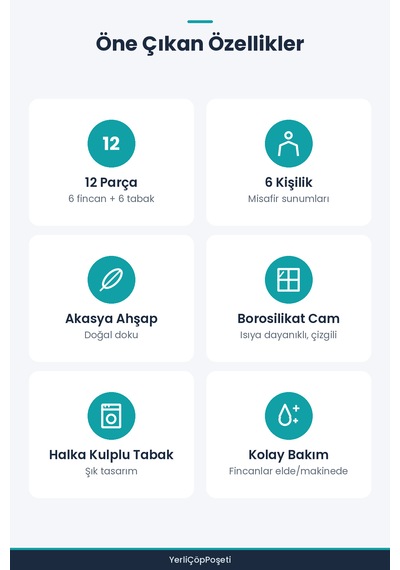 12 Parça Çizgili Akasya Kahve Takımı - 6 Parça Fincan Tabağı - 6 Parça Çizgili Desenli Cam Şeffaf