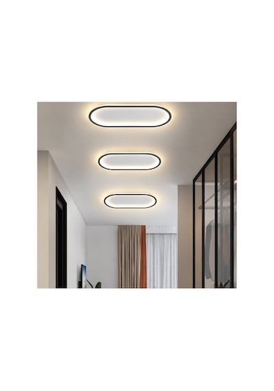 Antrasit 40x16cm Oval Avize 4000k Gün Işığı Led Tavan Lambası
