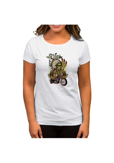 Motorcycle Skull Rider Beyaz Kadın Tişört Beyaz
