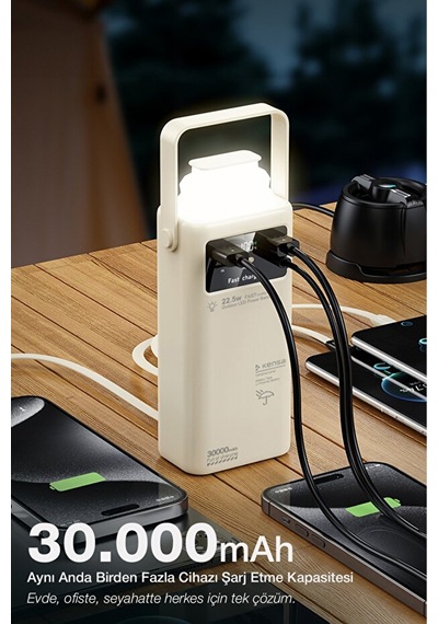 30.000 Mah Outdoor Led Işıklı Hızlı Şarj Powerbank Usb-c & Çoklu Cihaz Desteği Beyaz