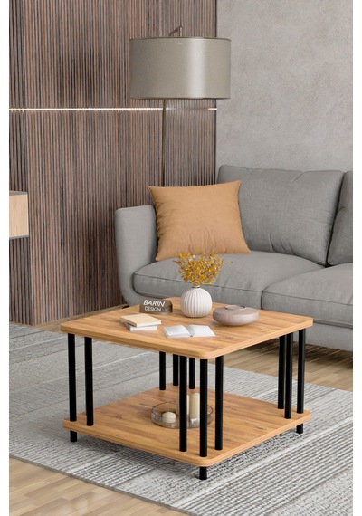 Modern Kare Orta Sehpa Çift Katlı Siyah Metal Ayaklı Salon, Ofis, Dekoratif Masa Atlantik Çam Modern Kare Orta Sehpa Çift Katlı Siyah Metal Ayaklı Salon, Ofis, Dekoratif Masa Atlantik Çam