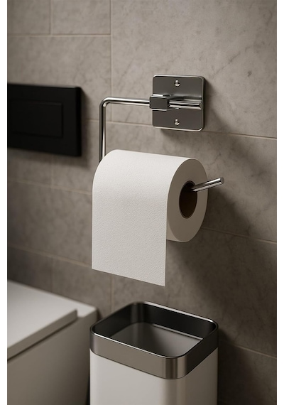 Yapışkanlı Krom 4'lü Banyo & Mutfak Havluluk Seti Wc Kağıtlık, Rulo, Çember Ve Uzun Havlu Askısı, Krom Diğer