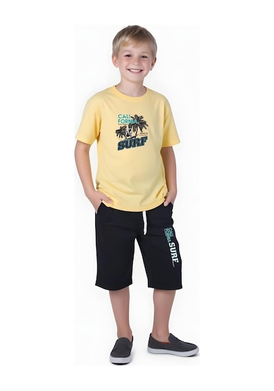 Fyk Kids Erkek Çocuk Yazlık Surf Baskılı Alt-üst Takım Sarı