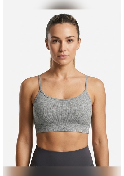 Mataş Kadın İnce İp Askılı Pedli Fitilli Pamuklu Büstiyer Crop Bralette Gri
