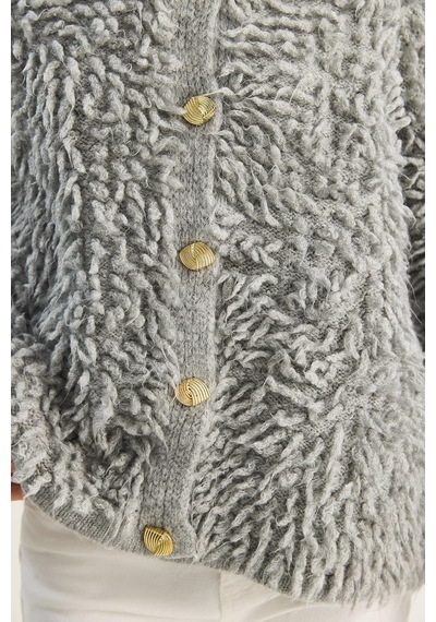 Shade Kadın Oversize Saçaklı Triko Hırka 9062 60283750 - Gri