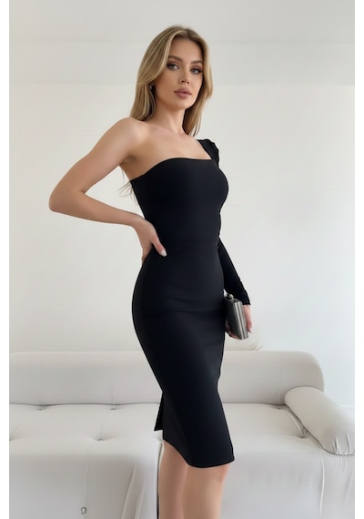 Defymoda Kadın Vücudu Saran Zarif Elbise Siyah