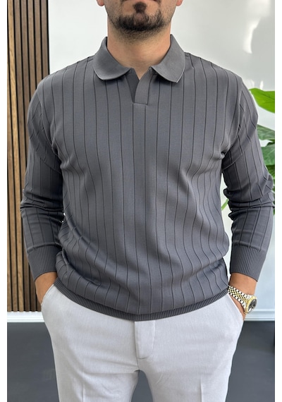 Edwox Erkek Açık Yaka Normal Kalıp Kazak Antrasit Edw412 Antrasit