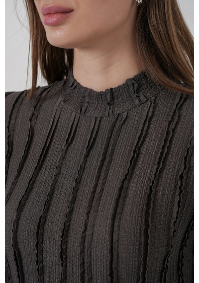Hiccup Bdart Dokulu Slim Fit Dik Yaka Bluz Kömür Grisi