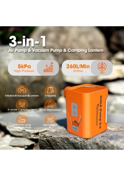 Aerogogo Gıga Pump 5.0 / Ultra Hızlı Şişirme &amp Vakum Pompası, Led Işıklı 260 L/dk, 5 Kpa Diğer