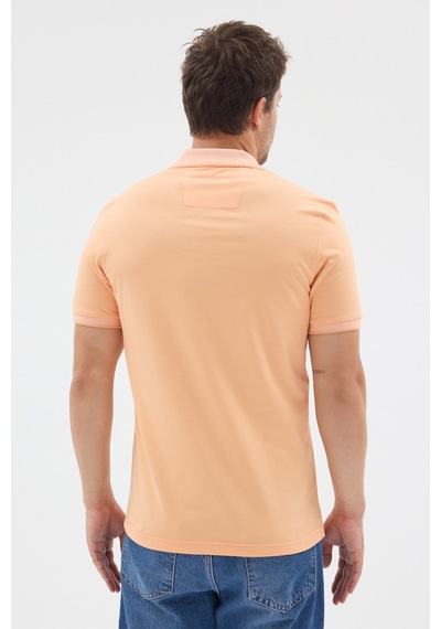 Turuncu Polo Yaka Pike Kısa Kol Slim Fit %100 Pamuk Tişört 1011260171 Açık Somon