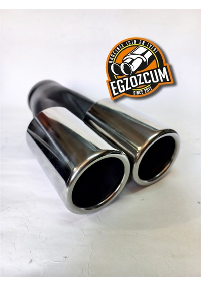 60 Mm. Krom Düz Eşit Dual Çift Çıkışlı Paslanmaz Egzoz Eksoz Ucu
