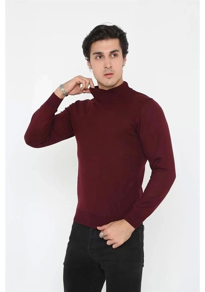 Erkek Yarım Balıkçı Yaka Triko Kazak - Bordo