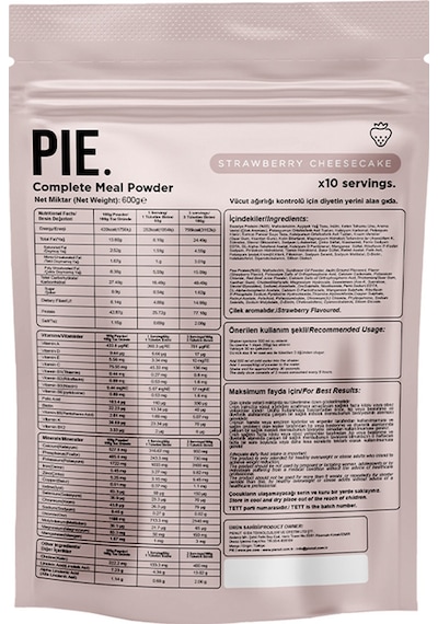 Pıe. Proteinli Öğün Tozu /vücut Ağırlığı Kontrolü İçin Diyetin Yerini Alan Gıda / Strawberry