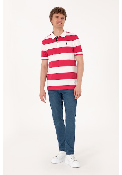 U.S. Polo Assn. Erkek Regular Fit Vişne Polo Yaka Çizgili Tişört 50306827-VR223