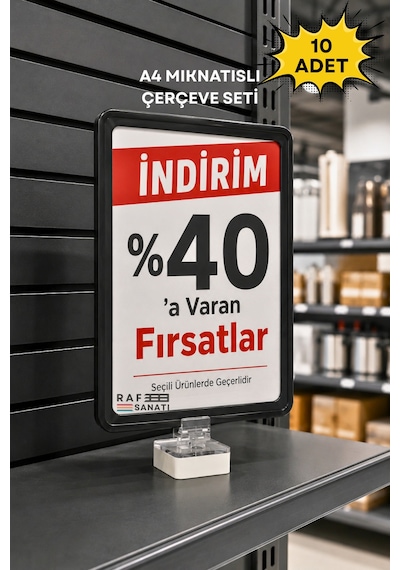 10 Adet - A4 Güçlü Mıknatıs Tutuculu Fiyatlık Etiketlik Dikey Yatay Ve Bilgilendirme Çerçevesi Siyah