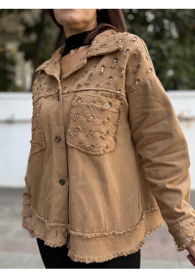 İtalyan Pullu Gabardin Ceket Camel 50 Bedene Kadar