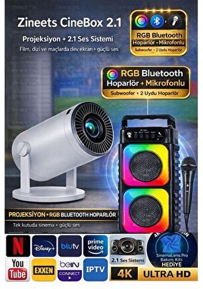 Ultra Hd Taşınabilir Wifi Android Projeksiyon Cihazı Akıllı Sinema