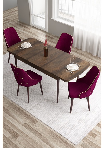 Canisa Tia Serisi 80x132 Açılabilir Mdf Mutfak Masası Takımı Barok Desen Masa 4 Mürdüm Sandalye Masa Barok Ahşap Desen Sandalye Mürdüm Canisa Tia Serisi 80x132 Açılabilir Mdf Mutfak Masası Takımı Barok Desen Masa 4 Mürdüm Sandalye Masa Barok Ahşap Desen Sandalye Mürdüm