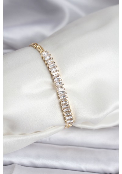 14k Gold Renk Kaplama Zirkon Taşlı Baget Model Cm Kadın Bile Tdrtr