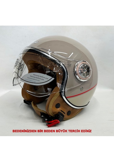 Nero Tk-06 Şefaf Vizörlü Yarım Açık Kask Parlak Bej