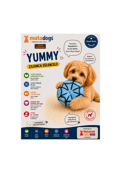 Mata Dogs Yummy Sesli, Kumaş Nakışlı Peluş Yavru Köpek Oyuncağı 13 Cm