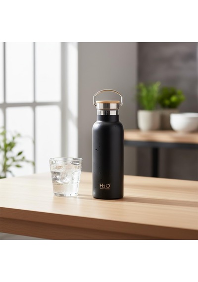 Tr Bambu Kapaklı Siyah Çelik Termos Matara - 500 Ml Sızdırmaz Kilitli Mug - Doğal Ahşap Detaylı Sıcak Ve Soğuk Genel