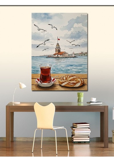Kanvas Tablo Kız Kulesi Ve Türk Çayı 100cmx140cm