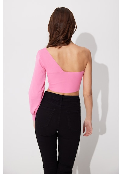 Sherin Pembe Tek Omuz Balon Kol Crop SWK4605PE-PEMBE