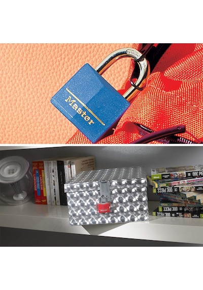 Master Lock Anahtarlı Asma Kilit Masif Alüminyum Vinil Kaplamalı, Mavi, Sarı, Kırmızı, 5,2 Cm X 3 Cm X 1,6 Cm