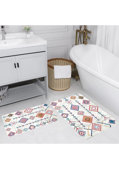 Rovigo Home Baskılı Kaymaz Taban 2 Li Banyo Paspas Takım Rvg5139-100X60-60X50 Çok Renkli