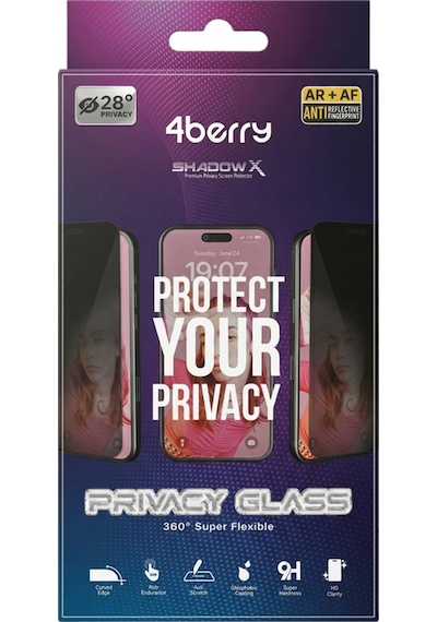 Shadow X Privacy Glass 28 Gizlilikli Temperli Ekran Koruyucu 9h Sertlik Af Kaplama Hd Netlik 360 Esnek Tasarım - Apple Uyumlu iPhone 16 Pro Max
