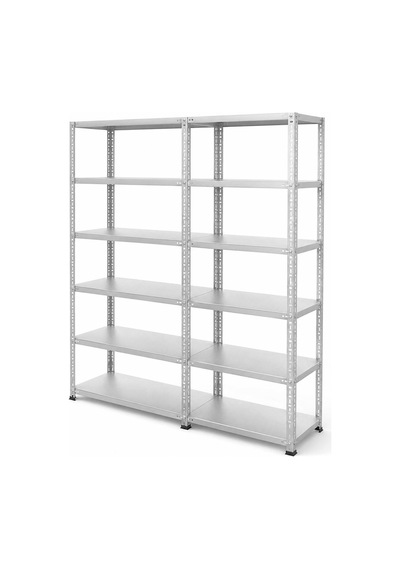 6 Katlı Duble Galvaniz Çelik Raf - Depo, Arşiv, Kiler, Dosya, Market Rafı 59x60 Cm-150 Cm-1.50 Mm Metalik