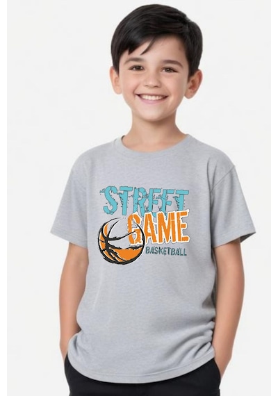 Panios Kids Street Baskılı Erkek Çocuk Yuvarlak Yaka Kısa Kollu T-shirt Gri