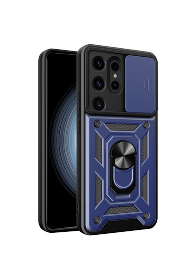 Samsung Galaxy Uyumlu S24 Ultra Kılıf Pars Lens Yüzüklü Silikon - Lacivert Mavi
