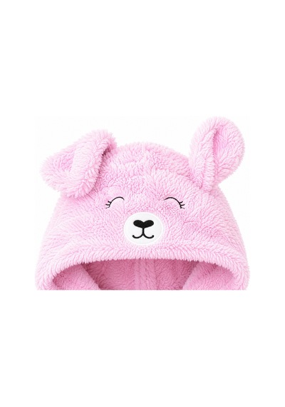 Kız Erkek Bebek Welsoft Peluş Tulum Kapüşonlu Fermuarlı Kışlık Bebek Tulumu Ayıcık Desenli Yumuşak Polar Tulum Pembe