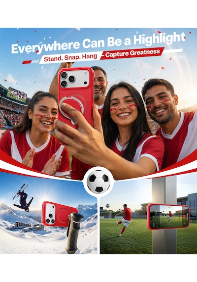 Torras Apple iPhone 17 Pro / 18 Pro Uyumlu Ostand Q3 Air World Cup Serisi Magsafe Kılıf Kırmızı Beyaz