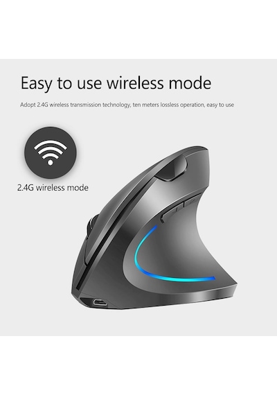 Ergonomik Dikey Kablosuz Mouse, 2.4 Ghz Usb Alıcı Ve Bluetooth Bağlantılı, Type-c Şarjlı, 6 Tuşlu, Ayarlanabilir Dpı, Windows Mac Linux Uyumlu 7043 Siyah