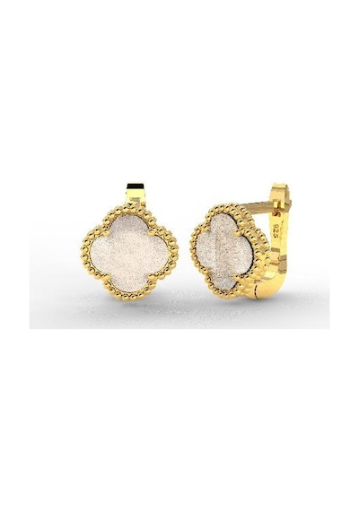 Roza Silver 925 Ayar Beyaz Sedef Taşlı Gold Yonca Gümüş Küpe Re10196
