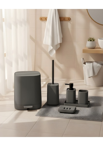 Mien Kare Gri 5 Parça Akrilik Banyo Seti Modern Ve Şık Tasarım Gri