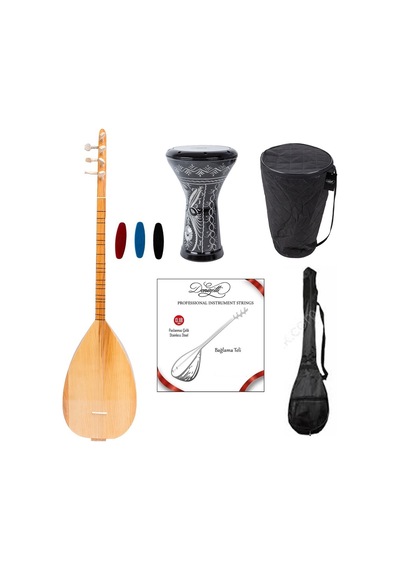 Donizetti Kısa Sap Baglama - Islemeli Mısır Darbuka - Kılıf - Tel