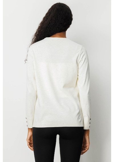 Kadın Sıfır Yaka Yırtmaçlı Yanı Düğmeli Bluz Kemik Kemik